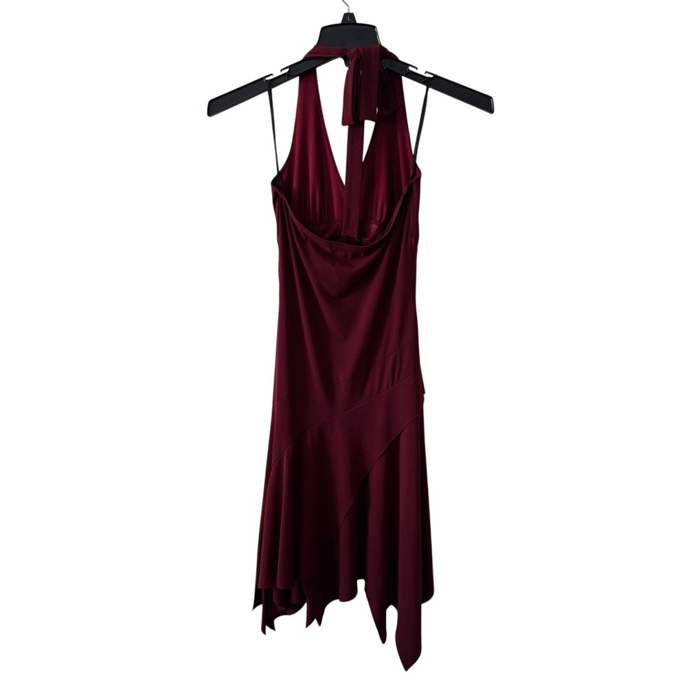 Vtg Y2K Babydoll Halter Dress Burgundy Handkerchief Hem Satin Romantic DarkFairy - Picture 8 of 10